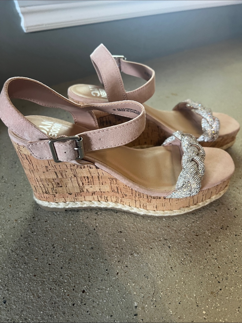 Madden NYC Blush Braided Metallic Toe Espadrille Wedge Sandals